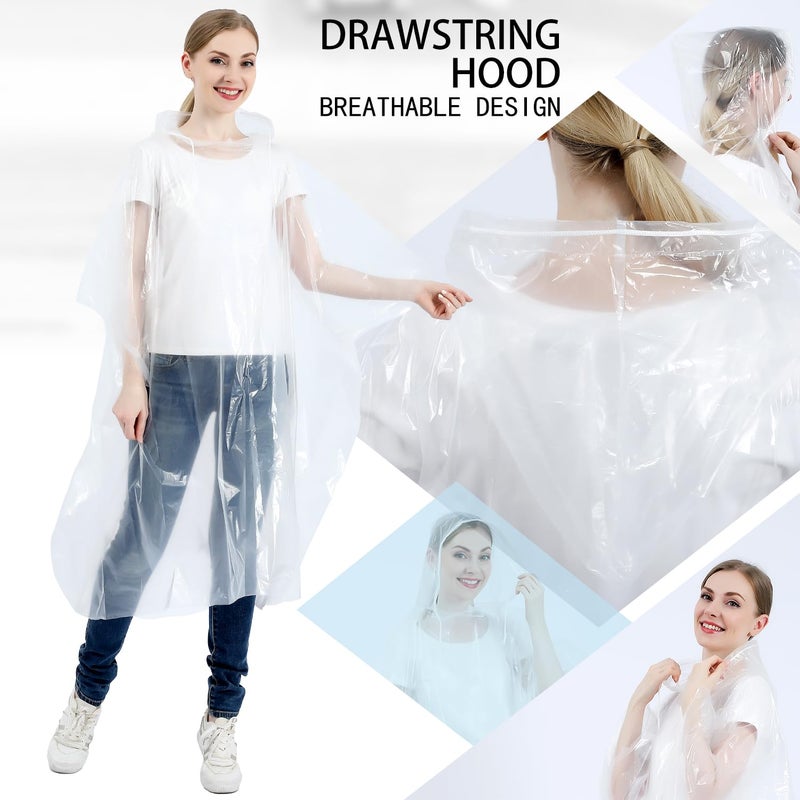 SWOGAA Disposable Rain Ponchos for Adults (10 Pack) - 50% Extra Thicker Men or Women Waterproof Emergency Rain Ponchos with Hood - Clear - Image 2